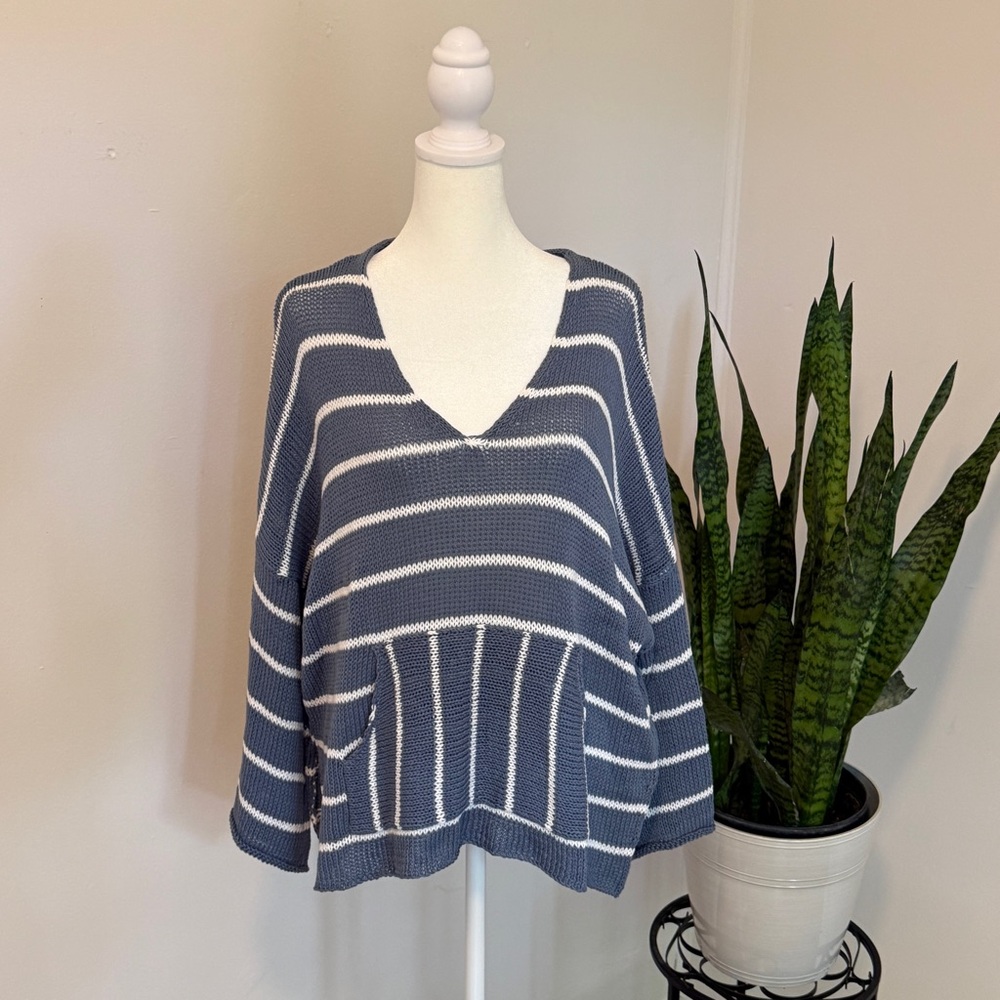 Wooden Ships | Blue and White Striped V-Neck Sweater